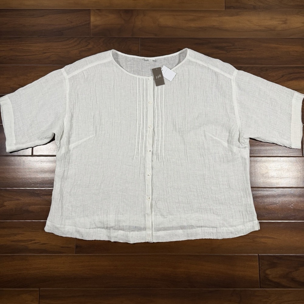 J. Jill Pure Women's Size 4X White Button Front 100% Linen Gauze Top Shirt